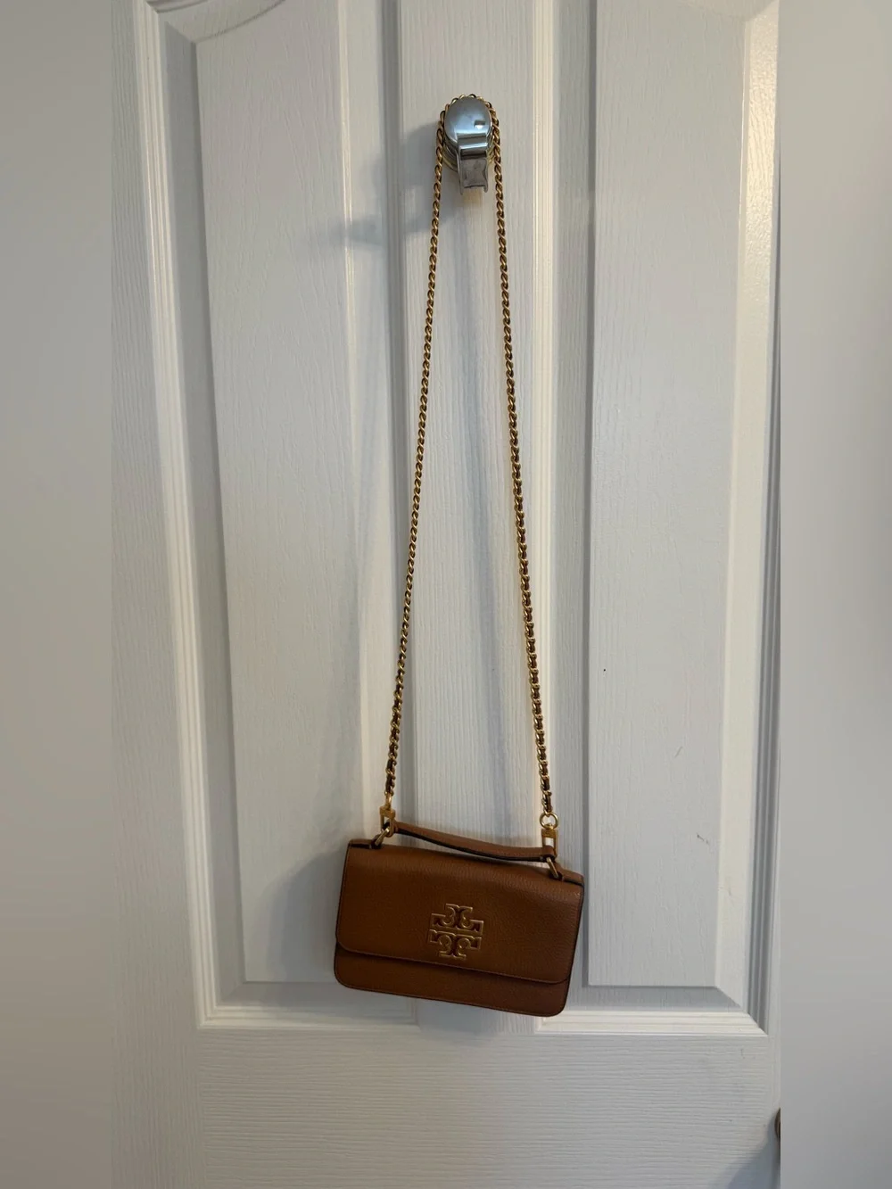 Tory Burch Tan Pebbled Leather Chain Crossbody